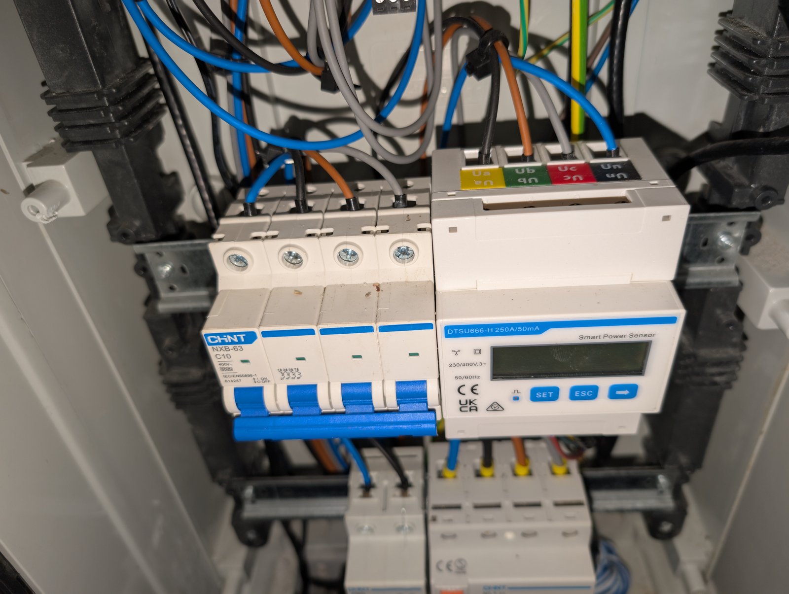 Equipo de medida y protecciones dentro de un cuadro eléctrico solar